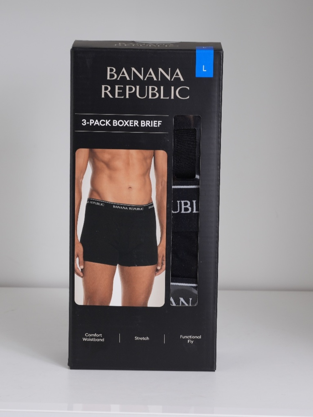 Banana Republic Men's Comfort Waistband Stretch 3-Pack Boxer Brief, Black, L